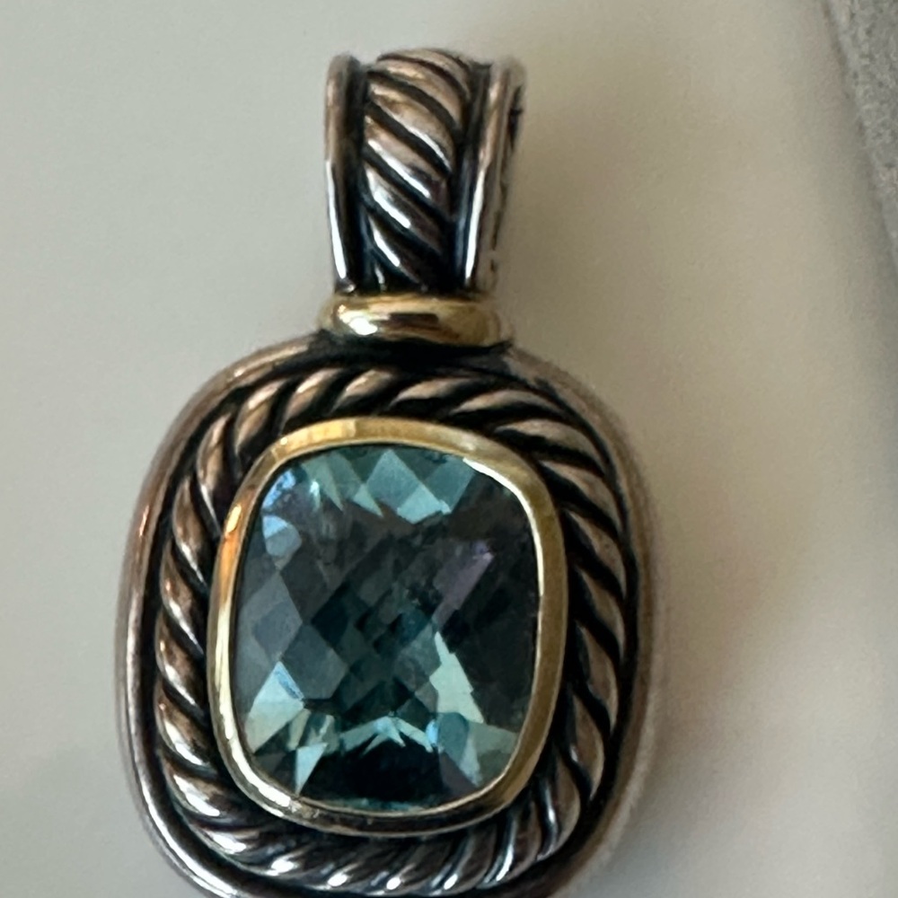 David Yurman Silver and Gold blue topaz pendant charm